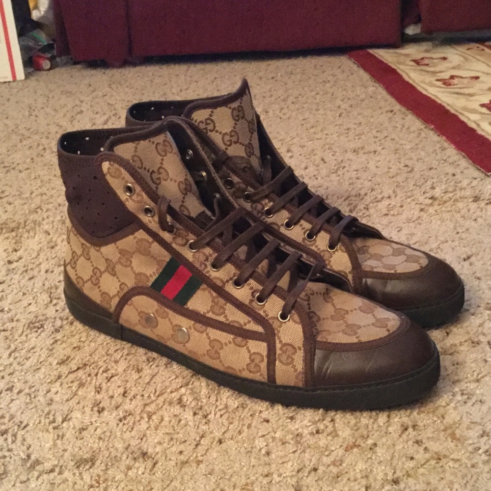 GUCCI GG GUCCISIMA WEB STRIPE HIGH TOP SNEAKERS